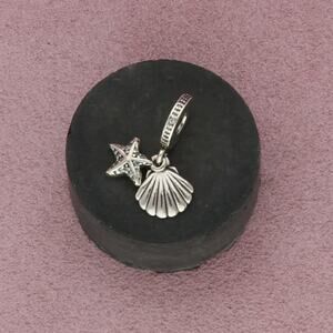 pandora sterling silver starfish & sea shell dangle charm pendant